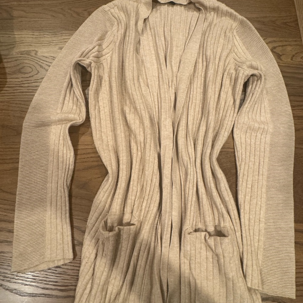 Cyrus Cream Ribbed Open-Front Cardigan